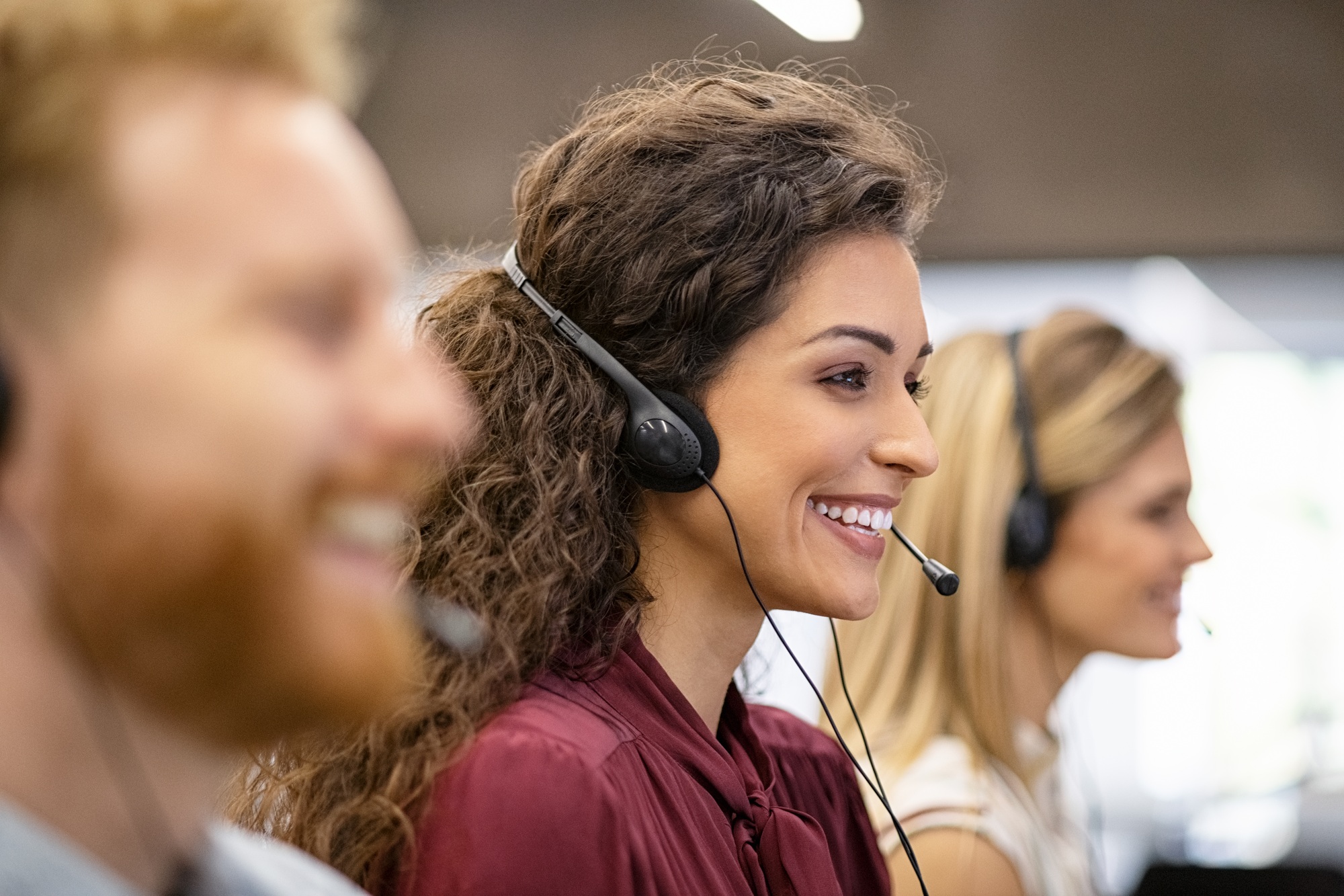 Call center team working in office