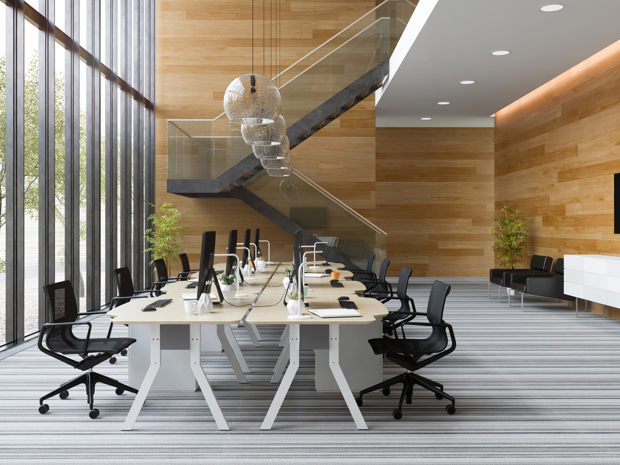 Interior modern open space office 3D illustration